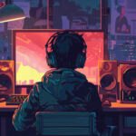 retro-digital-art-illustration-person-using-radio-technology